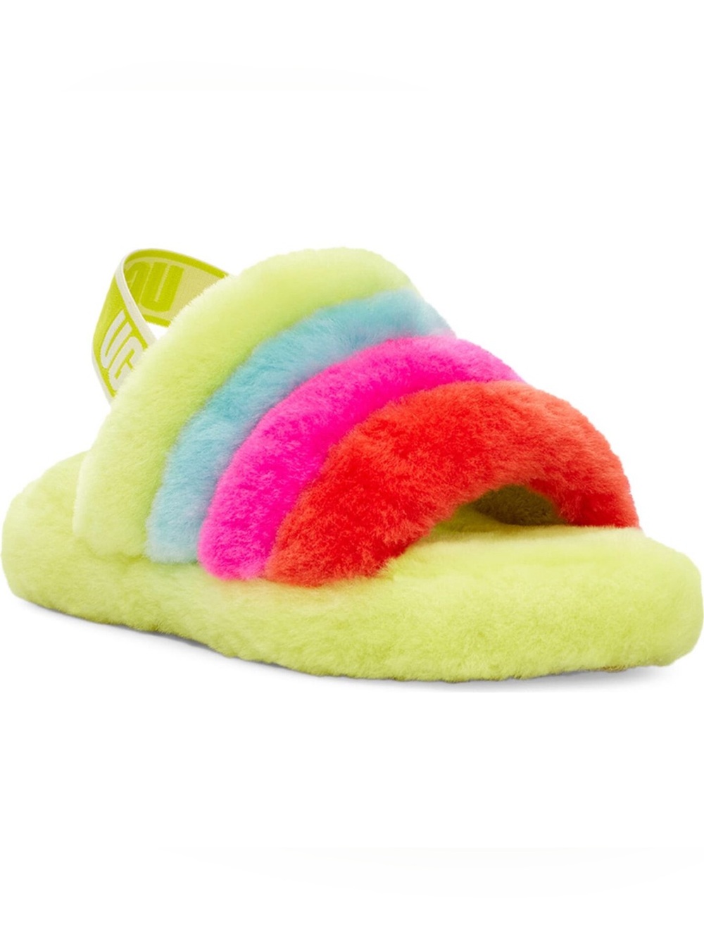 UGG FLUFF YEAH SLIDE SANDAL MULTI COLOR SHEEPSKIN WOOL YOUTH US 4 BARELY WORN